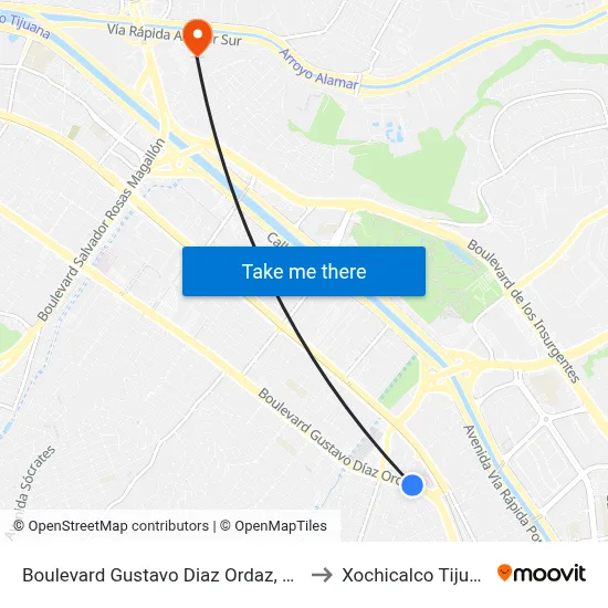 Boulevard Gustavo Diaz Ordaz, 2589 to Xochicalco Tijuana map