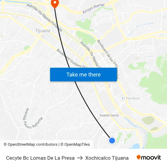 Cecyte Bc Lomas De La Presa to Xochicalco Tijuana map
