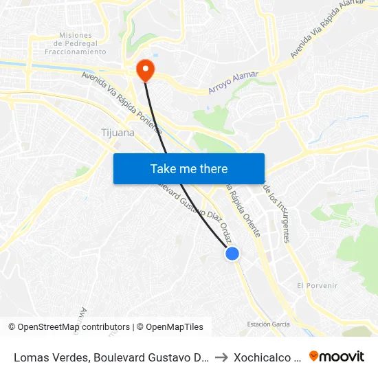 Lomas Verdes, Boulevard Gustavo Diaz Ordaz, 17801 to Xochicalco Tijuana map