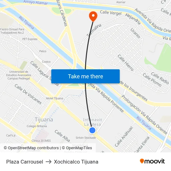 Plaza Carrousel to Xochicalco Tijuana map