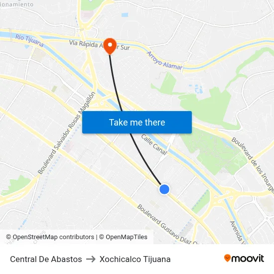 Central De Abastos to Xochicalco Tijuana map