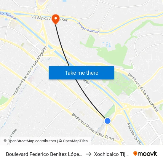 Boulevard Federico Benítez López, 7031 to Xochicalco Tijuana map