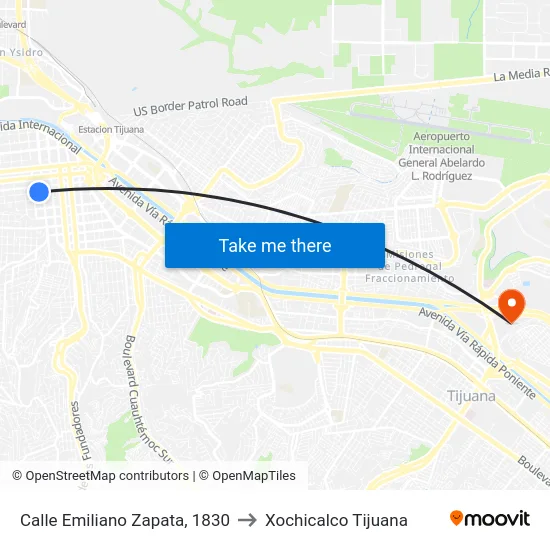 Calle Emiliano Zapata, 1830 to Xochicalco Tijuana map