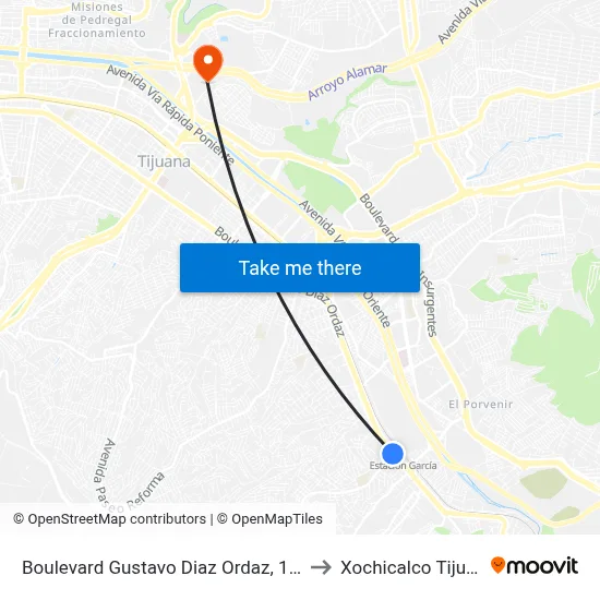 Boulevard Gustavo Diaz Ordaz, 17239 to Xochicalco Tijuana map