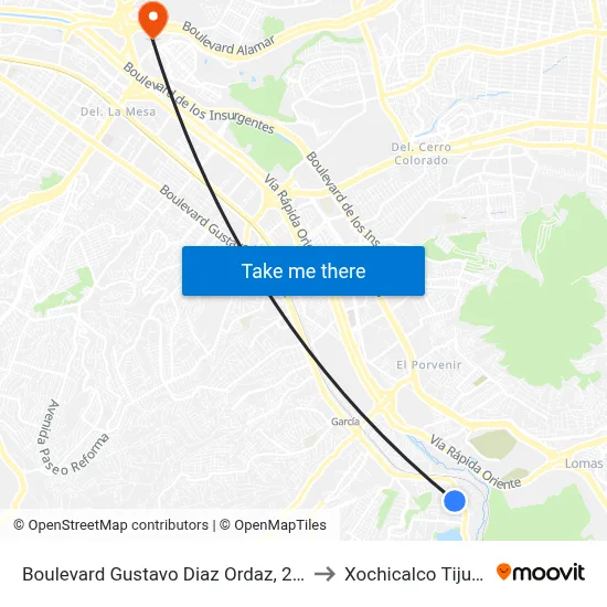 Boulevard Gustavo Diaz Ordaz, 22290 to Xochicalco Tijuana map