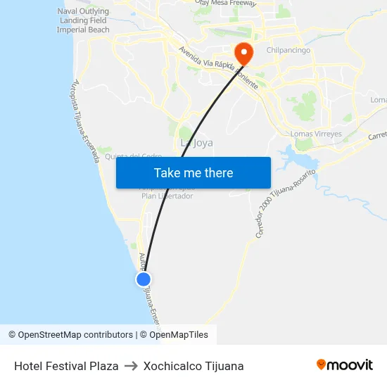 Hotel Festival Plaza to Xochicalco Tijuana map