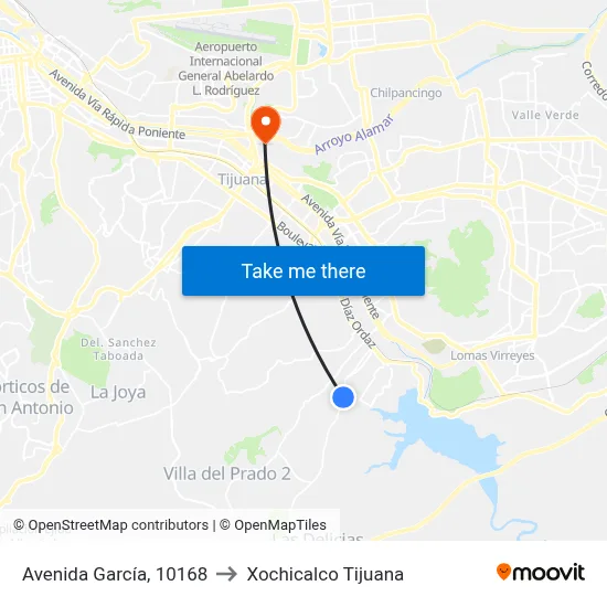 Avenida García, 10168 to Xochicalco Tijuana map