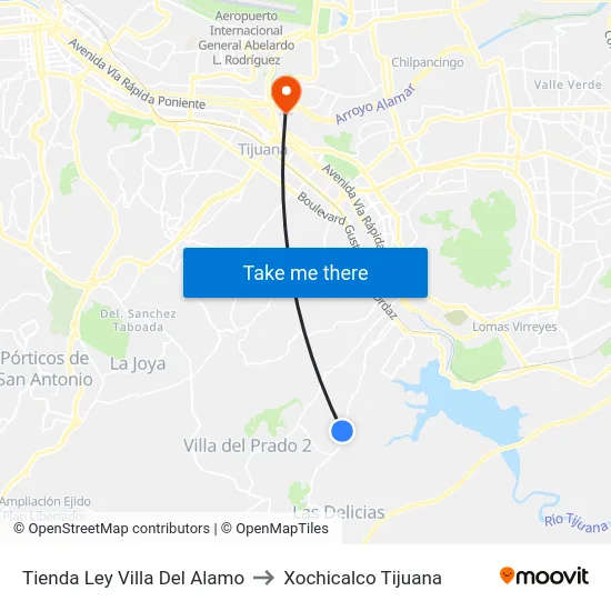 Tienda Ley Villa Del Alamo to Xochicalco Tijuana map
