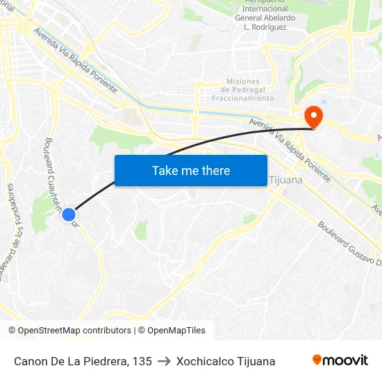 Canon De La Piedrera, 135 to Xochicalco Tijuana map