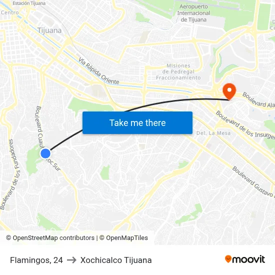 Flamingos, 24 to Xochicalco Tijuana map