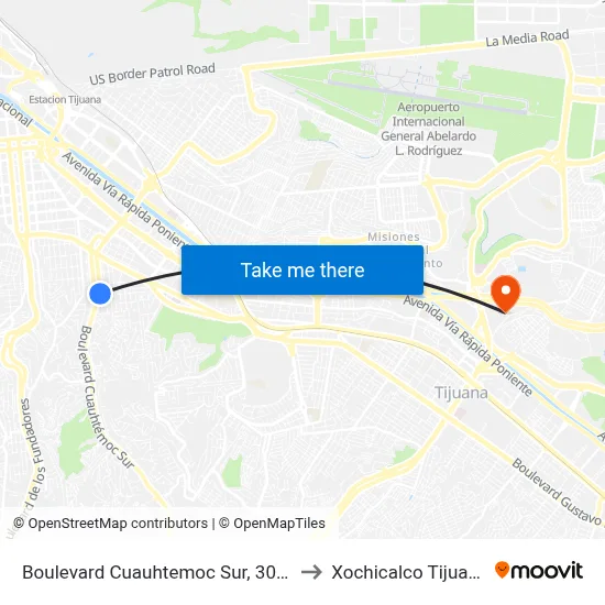 Boulevard Cuauhtemoc Sur, 3051 to Xochicalco Tijuana map