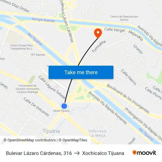 Bulevar Lázaro Cárdenas, 316 to Xochicalco Tijuana map