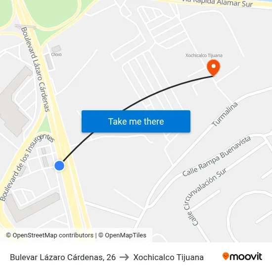 Bulevar Lázaro Cárdenas, 26 to Xochicalco Tijuana map