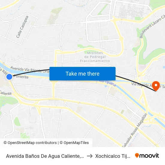 Avenida Baños De Agua Caliente, 3250b to Xochicalco Tijuana map