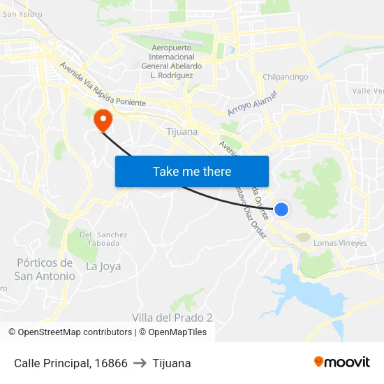Calle Principal, 16866 to Tijuana map