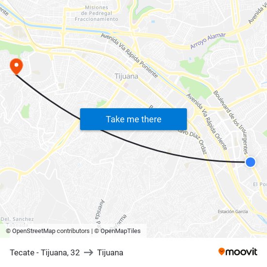Tecate - Tijuana, 32 to Tijuana map