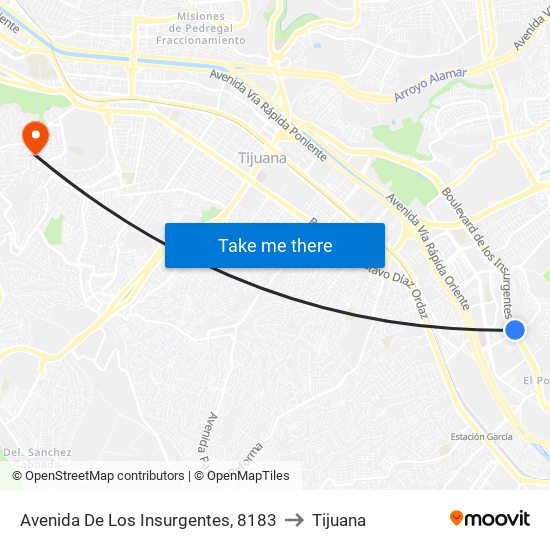 Avenida De Los Insurgentes, 8183 to Tijuana map