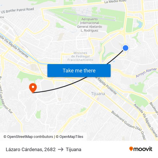 Lázaro Cárdenas, 2682 to Tijuana map