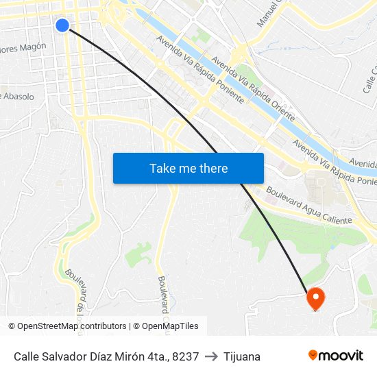 Calle Salvador Díaz Mirón 4ta., 8237 to Tijuana map