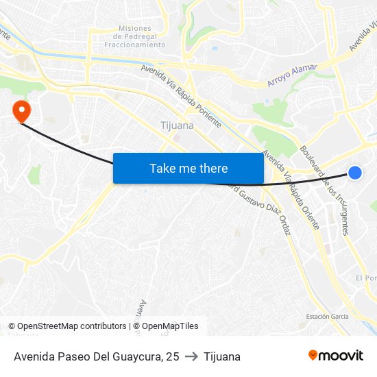 Avenida Paseo Del Guaycura, 25 to Tijuana map