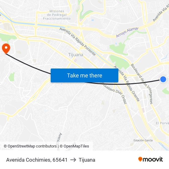 Avenida Cochimies, 65641 to Tijuana map