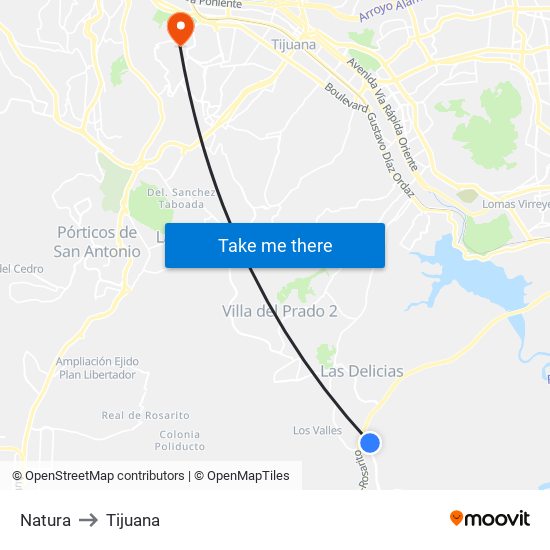 Natura to Tijuana map