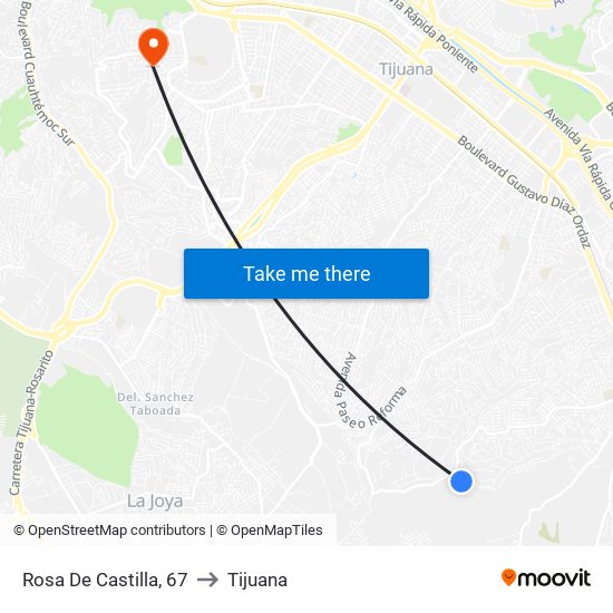 Rosa De Castilla, 67 to Tijuana map