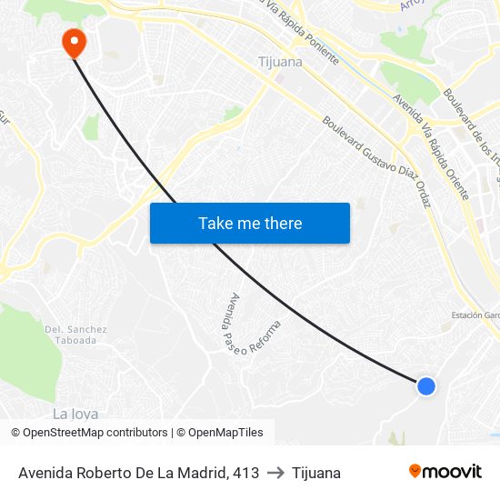 Avenida Roberto De La Madrid, 413 to Tijuana map