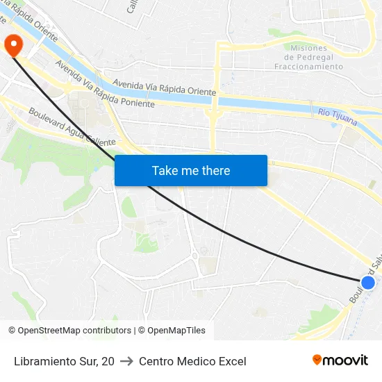 Libramiento Sur, 20 to Centro Medico Excel map