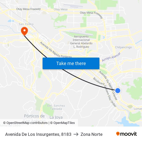 Avenida De Los Insurgentes, 8183 to Zona Norte map