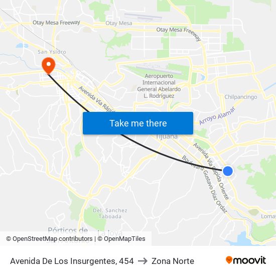 Avenida De Los Insurgentes, 454 to Zona Norte map