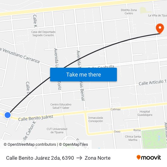 Calle Benito Juárez 2da, 6390 to Zona Norte map