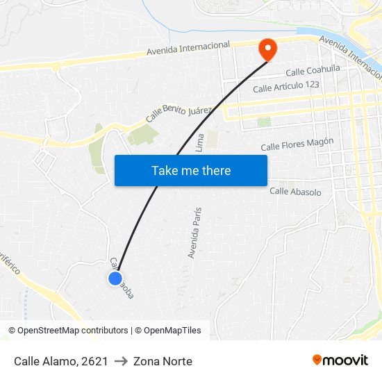 Calle Alamo, 2621 to Zona Norte map