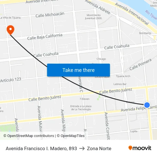 Avenida Francisco I. Madero, 893 to Zona Norte map