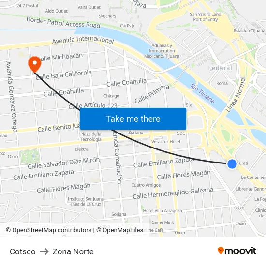Cotsco to Zona Norte map