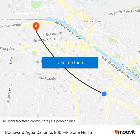 Boulevard Agua Caliente, 800 to Zona Norte map