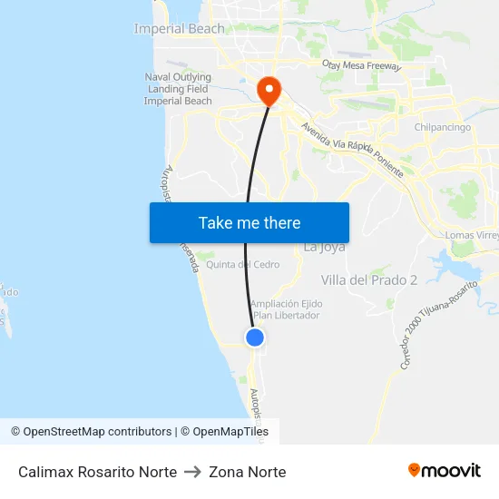 Calimax Rosarito Norte to Zona Norte map