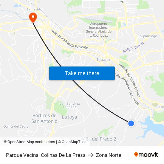Parque Vecinal Colinas De La Presa to Zona Norte map