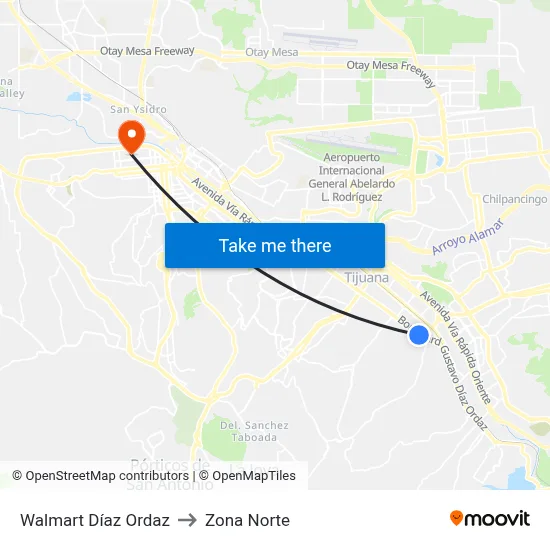 Walmart Díaz Ordaz to Zona Norte map