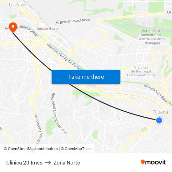 Clinica 20 Imss to Zona Norte map