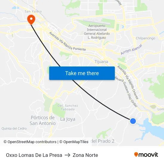 Oxxo Lomas De La Presa to Zona Norte map