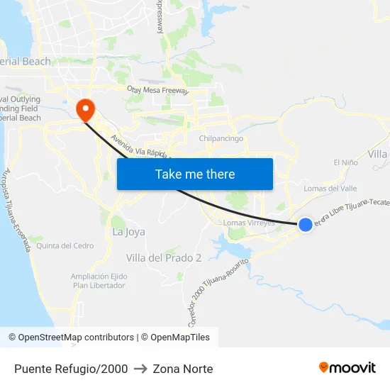 Puente Refugio/2000 to Zona Norte map
