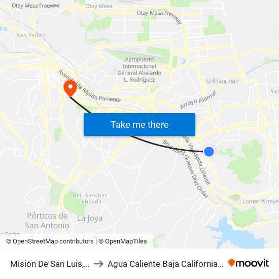 Misión De San Luis, 6956 to Agua Caliente Baja California Mexico map