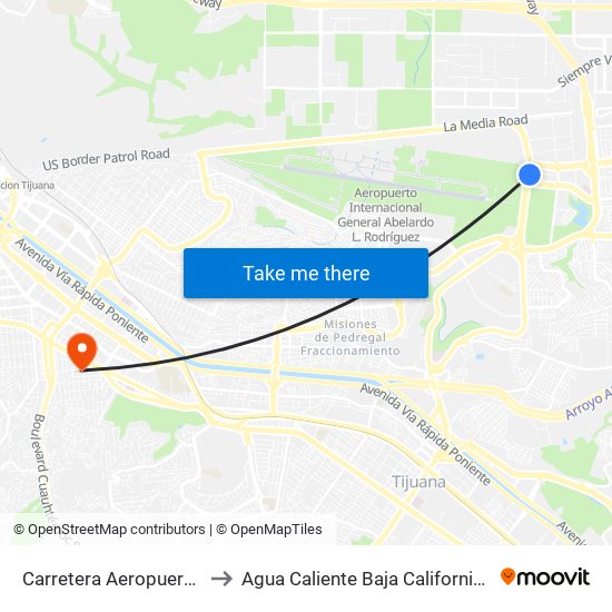 Carretera Aeropuerto, 408 to Agua Caliente Baja California Mexico map