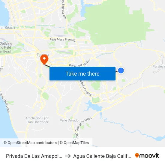 Privada De Las Amapolas, 25166_1 to Agua Caliente Baja California Mexico map