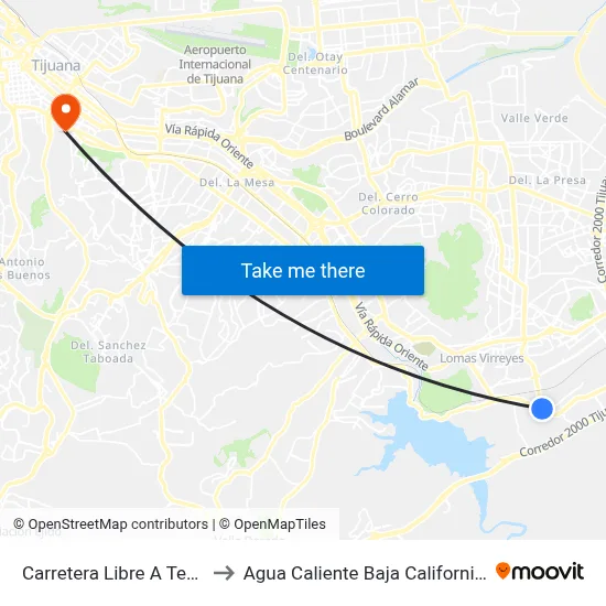Carretera Libre A Tecate, 23 to Agua Caliente Baja California Mexico map