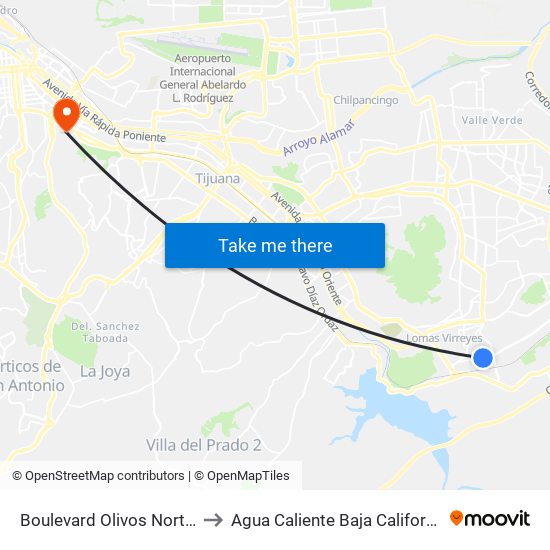 Boulevard Olivos Norte, 24750 to Agua Caliente Baja California Mexico map