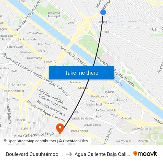 Boulevard Cuauhtémoc Norte, 1607_A to Agua Caliente Baja California Mexico map
