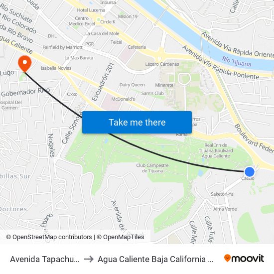 Avenida Tapachula, 1 to Agua Caliente Baja California Mexico map