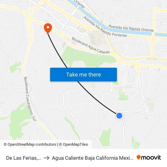 De Las Ferias, 1 to Agua Caliente Baja California Mexico map